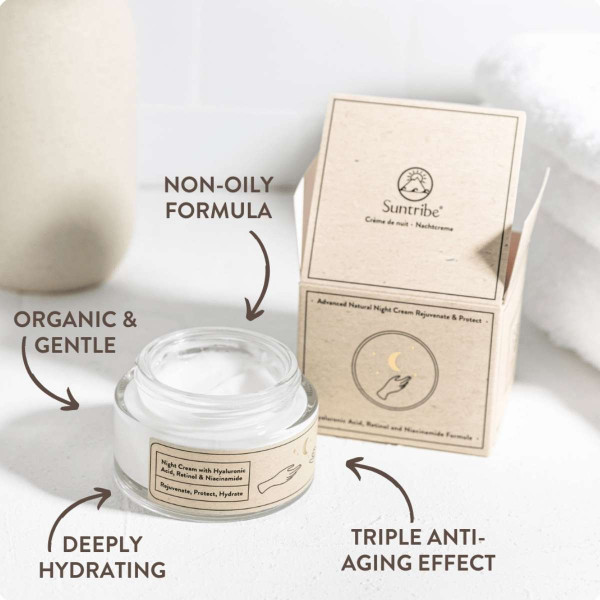 Crema de Noche Anti-edad con Ácido Hialurónico, Retinol y Niacinamida – Suntribe